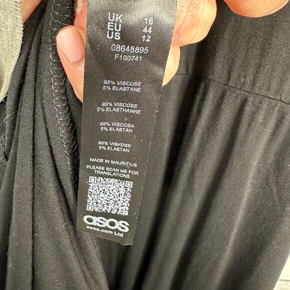 ASOS Womens size 12 Maxi High Slit Open Back Flutter Sleeve Dress Black Stretch - Picture 10 of 10